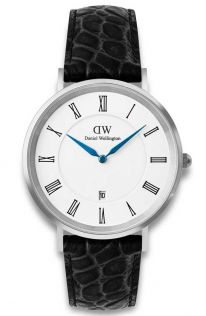 Daniel Wellington Classic Roman Numerals Date Black Croc Belly Silver DW00100914