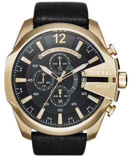 Diesel Mega Chief Chrono Guldfarvet Black Leather DZ4344 - RIP
