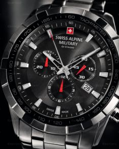 Swiss Alpine Military Steel Black Sapphire Chrono 46mm