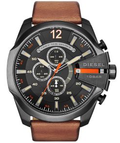 Diesel Mega Chief Chrono Gunmetal Brown Leather DZ4343 - RIP