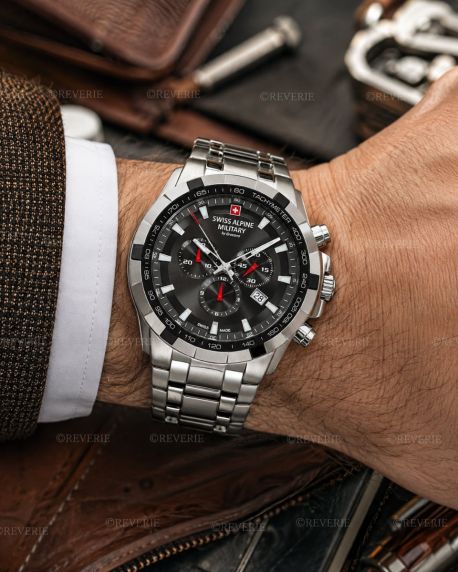 Swiss Alpine Military Steel Black Sapphire Chrono 46mm