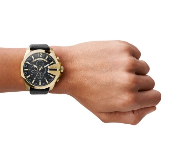 Diesel Mega Chief Chrono Guldfarvet Black Leather DZ4344 - RIP