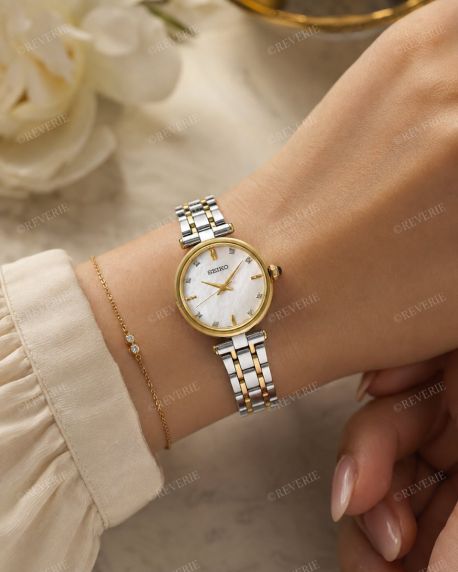 Seiko 8 Diamonds Two-Tone Sapphire Mother-of-Pearl Ladies 29mm